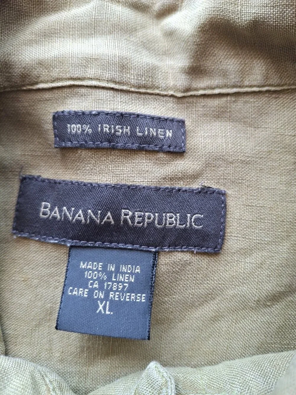 2 Mens XL 100% Linen Shirts Banana Republic & Structure Khaki Sage Green